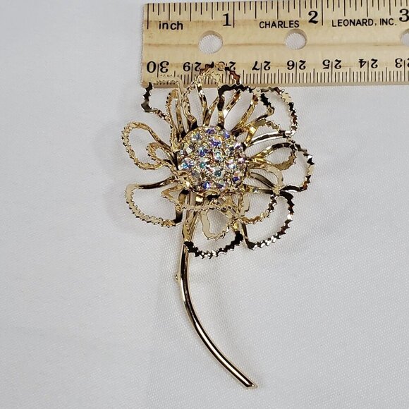 VTG Sarah Coventry Gold-Tone "Allusion" Filigree Flower Brooch Rhinestones 1968 - Picture 10 of 11